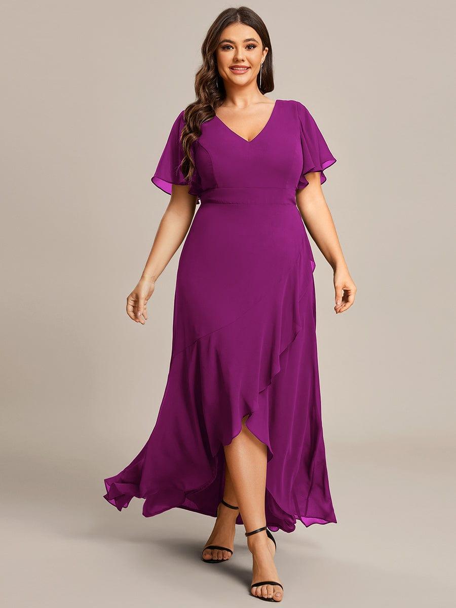 Glitzerndes A-Linien-Abendkleid mit Empire-Taille und langen Laternen?rmeln #farbe_Fuchsia