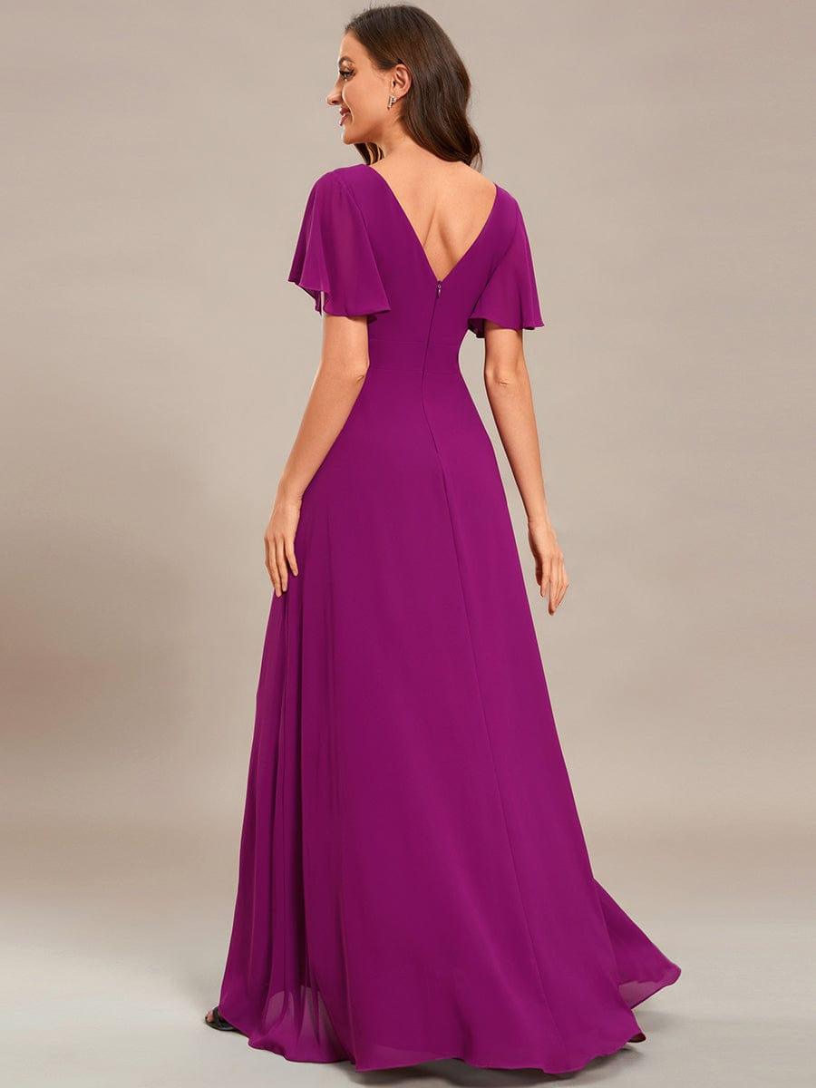 Glitzerndes A-Linien-Abendkleid mit Empire-Taille und langen Laternen?rmeln #farbe_Fuchsia