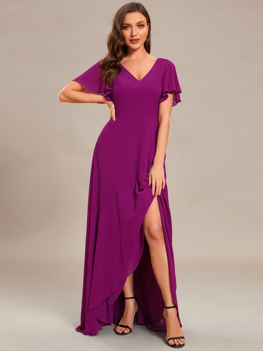 Glitzerndes A-Linien-Abendkleid mit Empire-Taille und langen Laternen?rmeln #farbe_Fuchsia