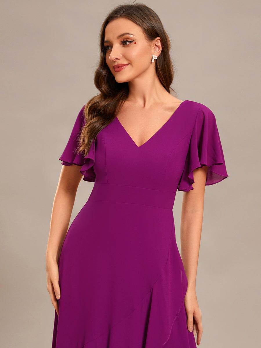 Glitzerndes A-Linien-Abendkleid mit Empire-Taille und langen Laternen?rmeln #farbe_Fuchsia