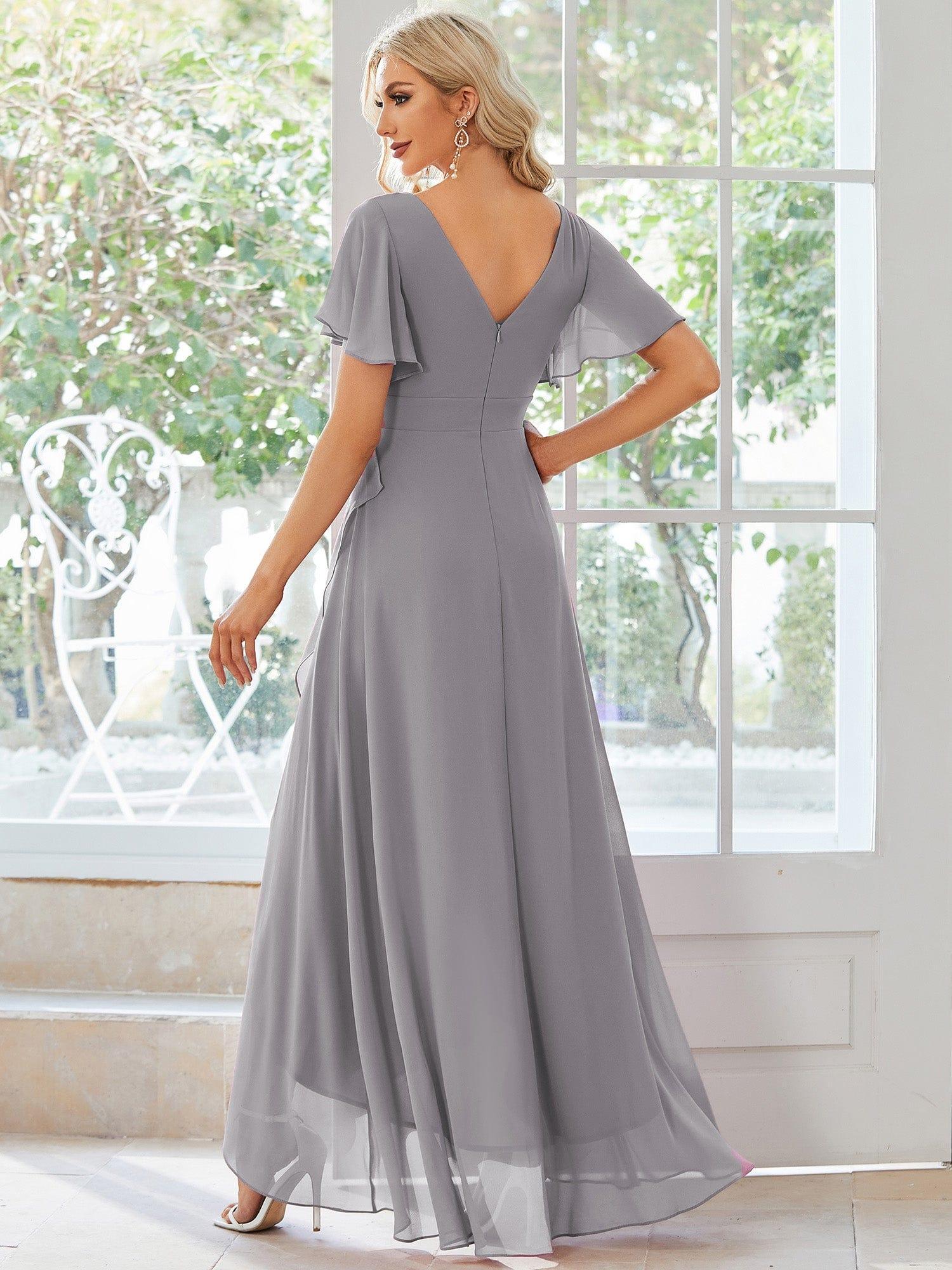 Glitzerndes A-Linien-Abendkleid mit Empire-Taille und langen Laternen?rmeln #farbe_Grau