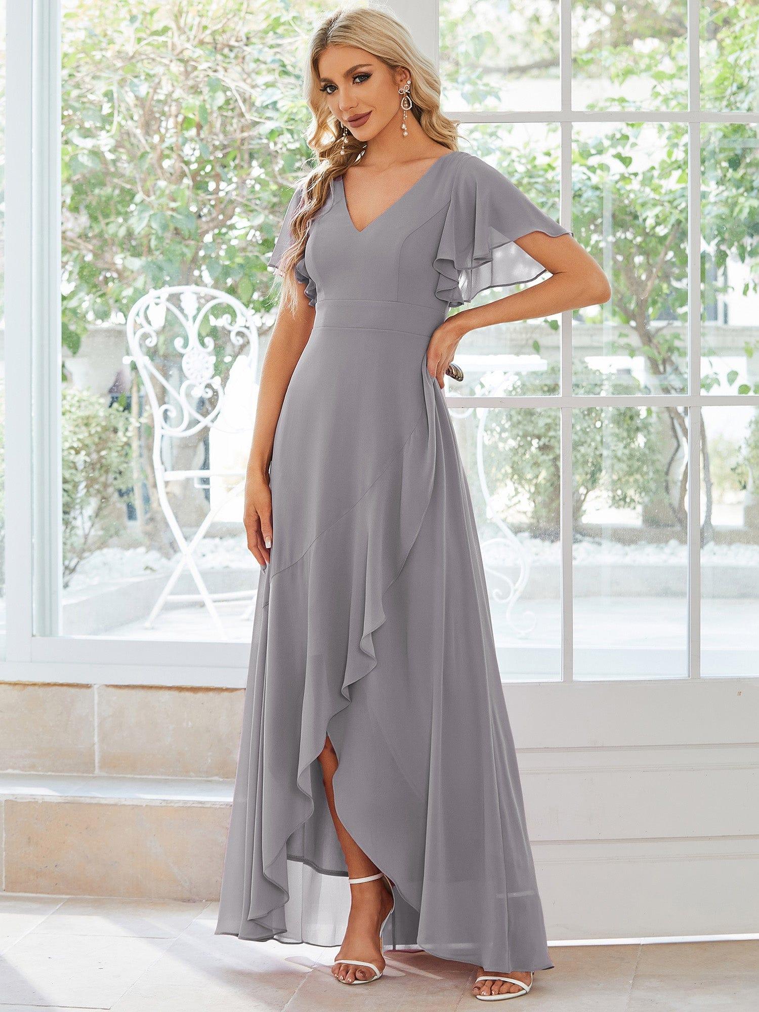 Glitzerndes A-Linien-Abendkleid mit Empire-Taille und langen Laternen?rmeln #farbe_Grau