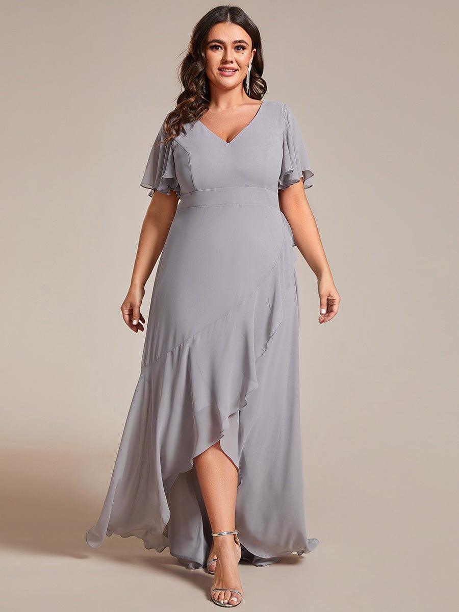 Glitzerndes A-Linien-Abendkleid mit Empire-Taille und langen Laternen?rmeln #farbe_Grau