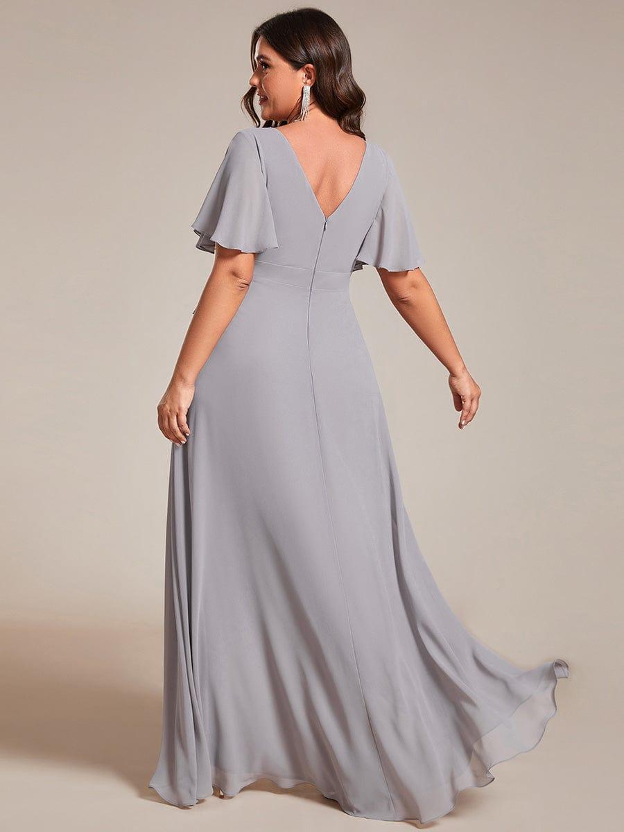 Glitzerndes A-Linien-Abendkleid mit Empire-Taille und langen Laternen?rmeln #farbe_Grau