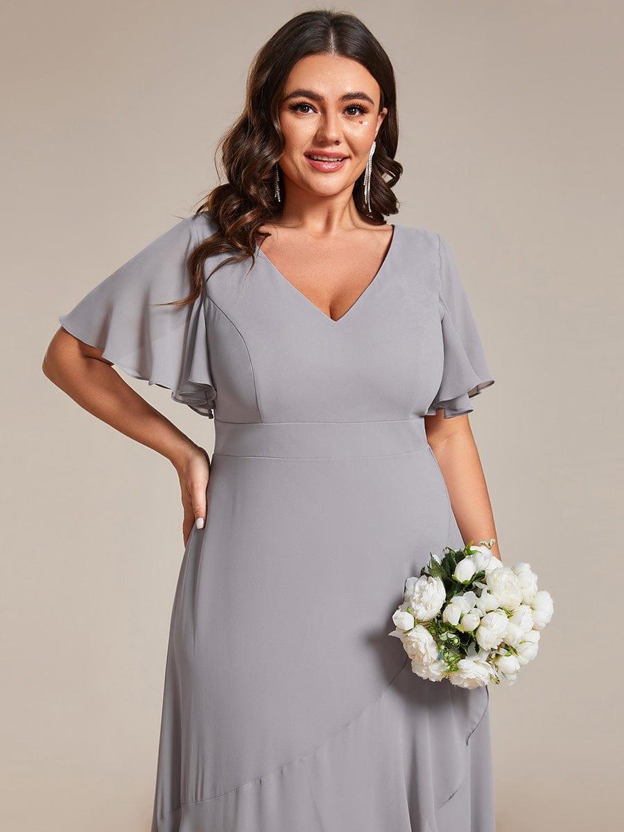 Glitzerndes A-Linien-Abendkleid mit Empire-Taille und langen Laternen?rmeln #farbe_Grau