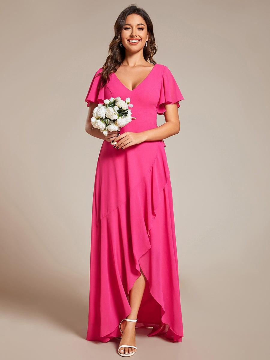 Glitzerndes A-Linien-Abendkleid mit Empire-Taille und langen Laternen?rmeln #farbe_Heisses Rosa