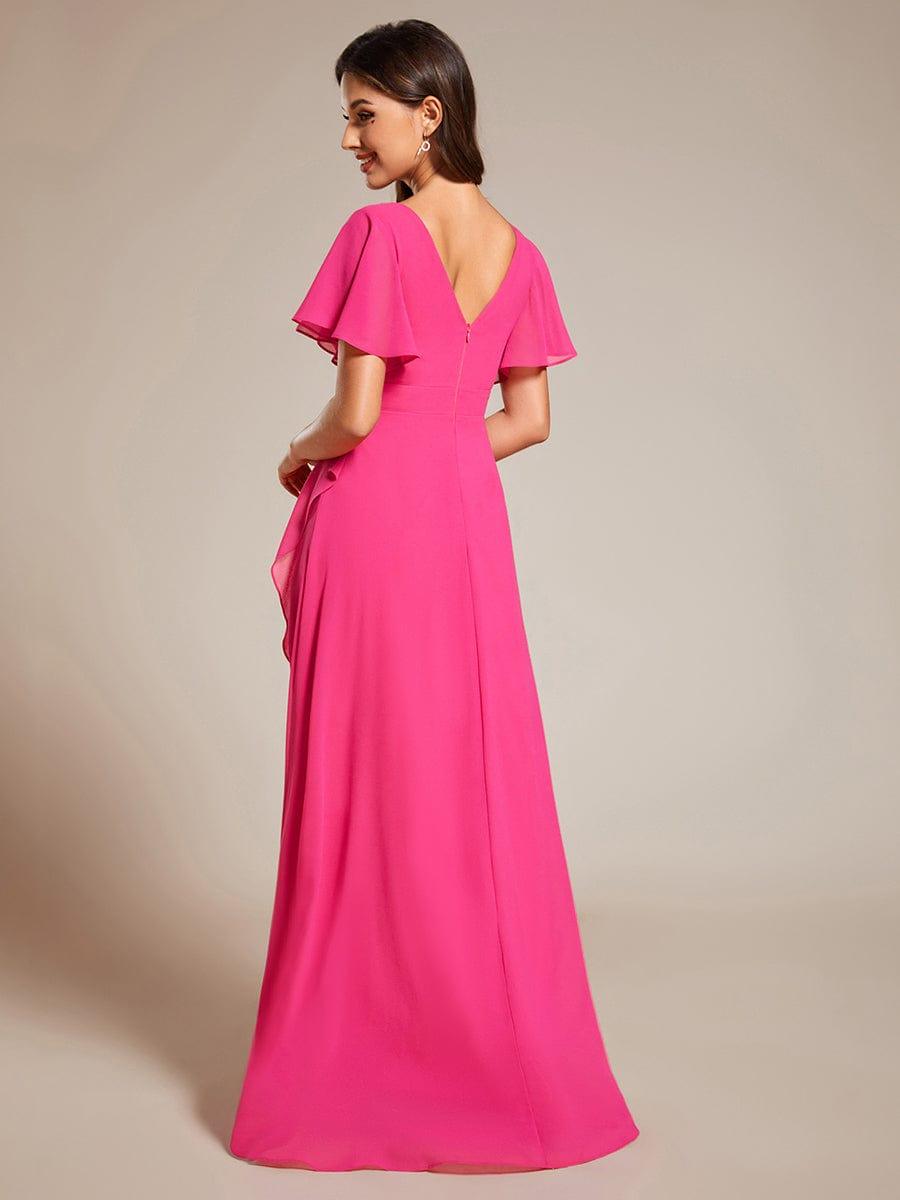 Glitzerndes A-Linien-Abendkleid mit Empire-Taille und langen Laternen?rmeln #farbe_Heisses Rosa