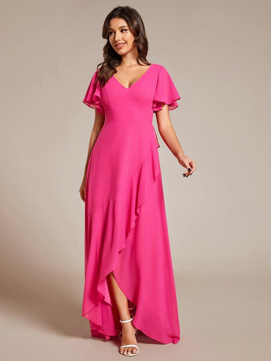 Glitzerndes A-Linien-Abendkleid mit Empire-Taille und langen Laternen?rmeln #farbe_Heisses Rosa
