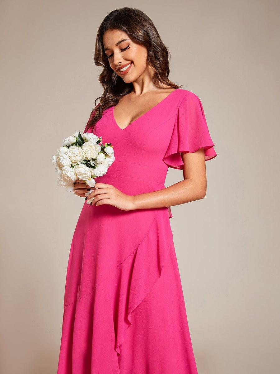 Glitzerndes A-Linien-Abendkleid mit Empire-Taille und langen Laternen?rmeln #farbe_Heisses Rosa