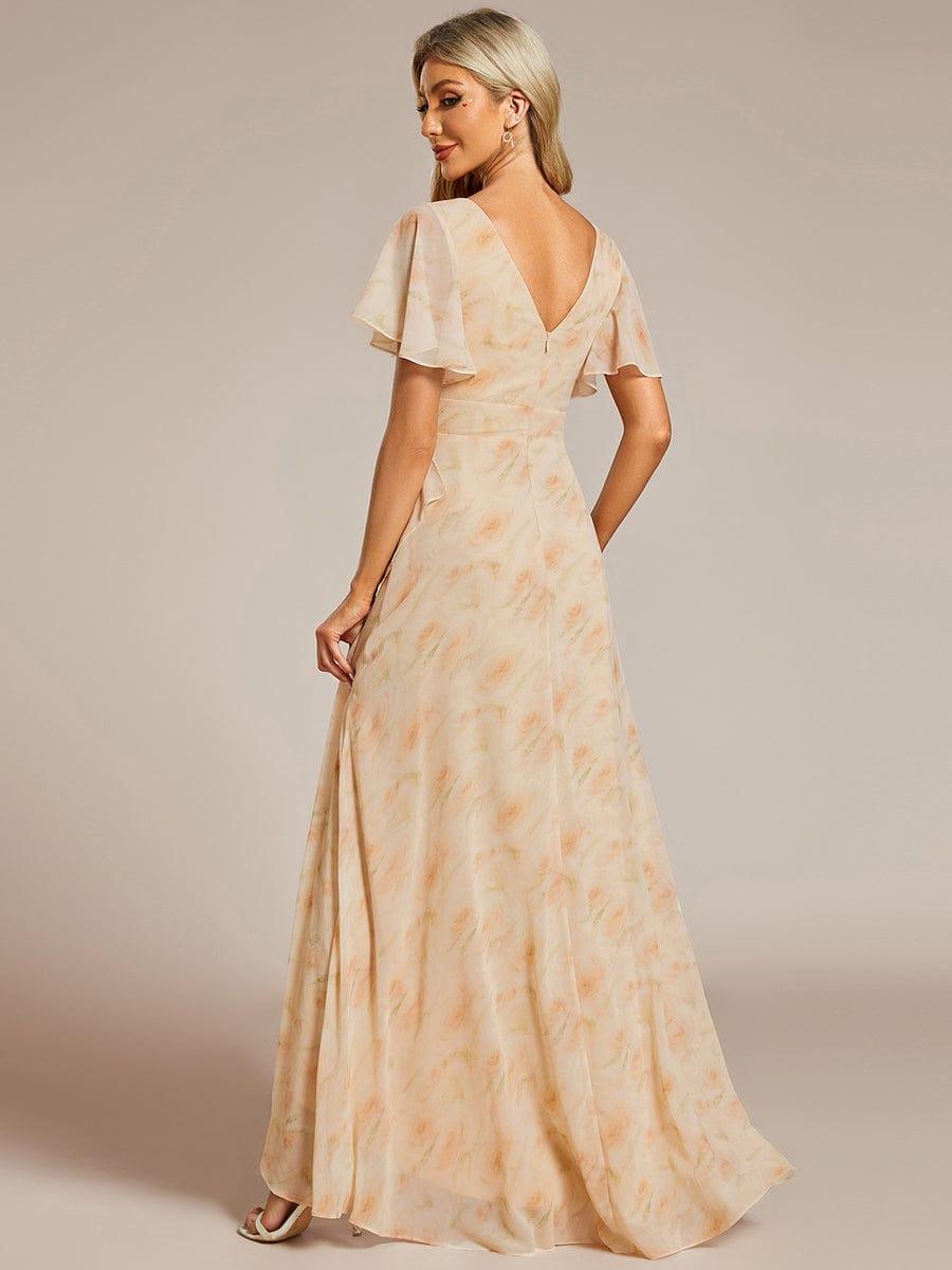 Funkelndes Abendkleid in A-Linie mit Empire-Taille und langen ?rmeln #farbe_Goldene Rosen