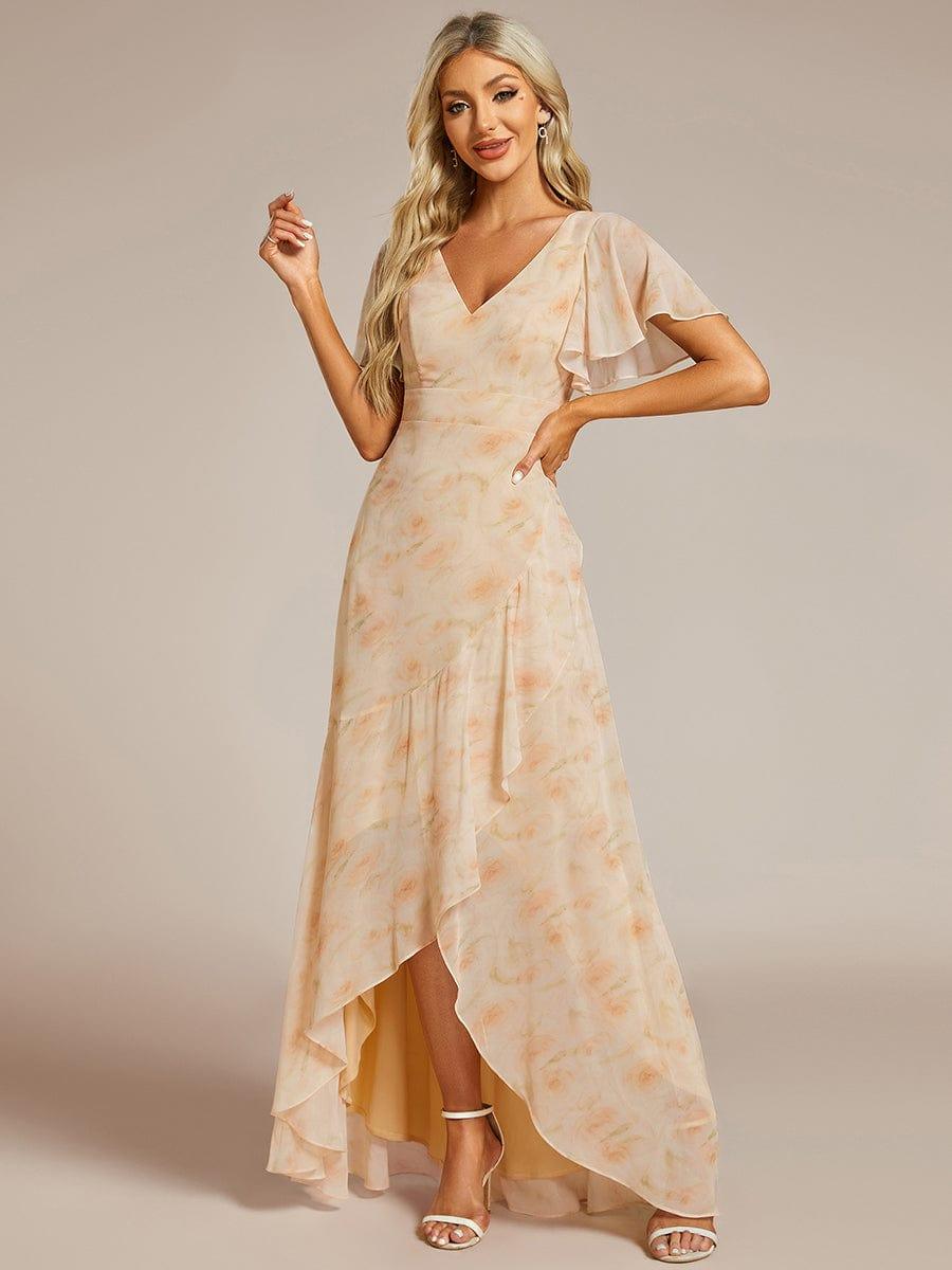 Funkelndes Abendkleid in A-Linie mit Empire-Taille und langen ?rmeln #farbe_Goldene Rosen
