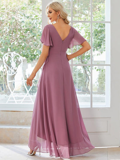 Funkelndes Abendkleid in A-Linie mit Empire-Taille und langen ?rmeln #farbe_Orchid