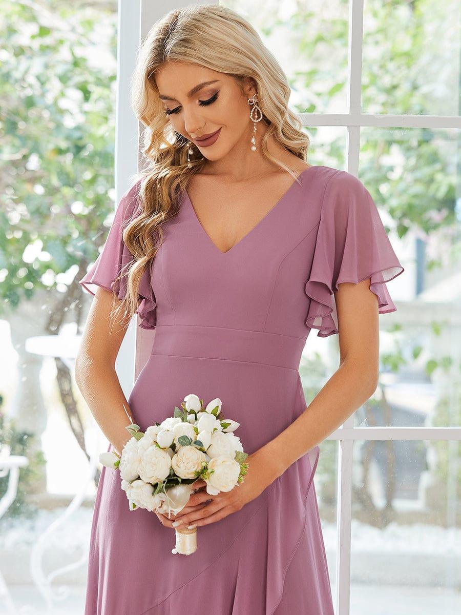 Funkelndes Abendkleid in A-Linie mit Empire-Taille und langen ?rmeln #farbe_Orchid