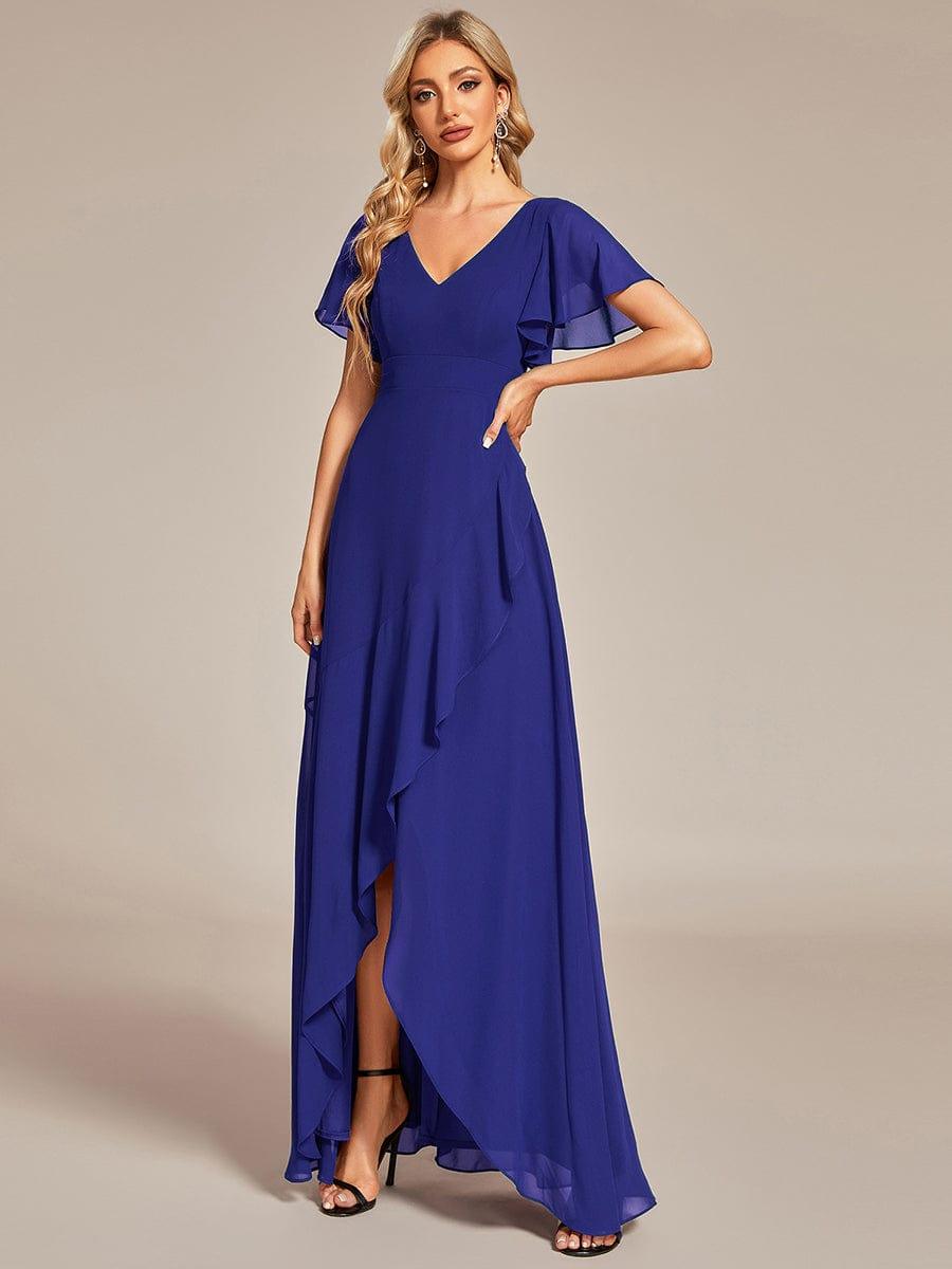 Glitzerndes A-Linien-Abendkleid mit Empire-Taille und langen Laternen?rmeln #farbe_Saphirblau