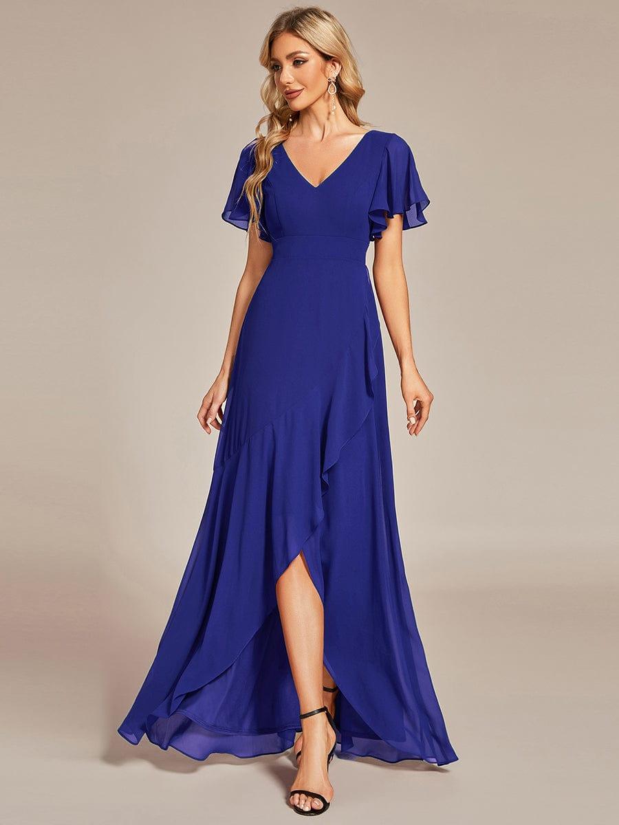 Glitzerndes A-Linien-Abendkleid mit Empire-Taille und langen Laternen?rmeln #farbe_Saphirblau