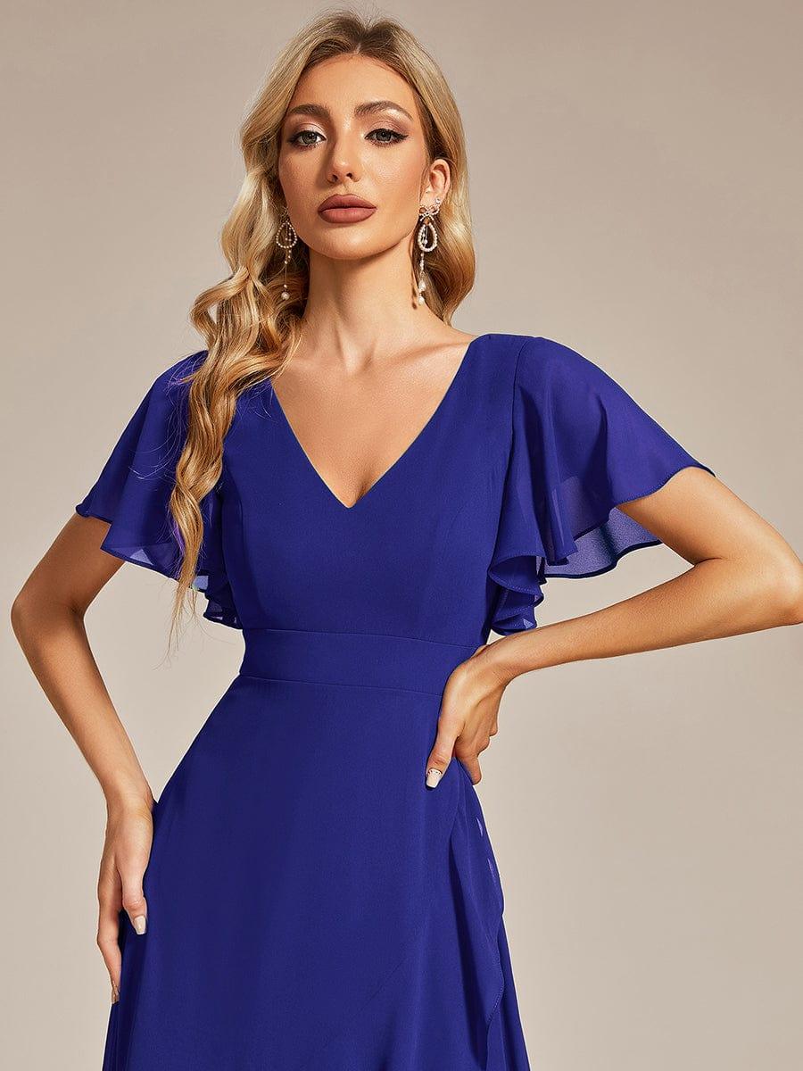 Glitzerndes A-Linien-Abendkleid mit Empire-Taille und langen Laternen?rmeln #farbe_Saphirblau
