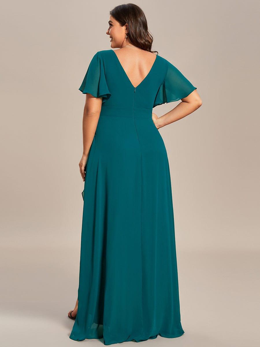 Glitzerndes A-Linien-Abendkleid mit Empire-Taille und langen Laternen?rmeln #farbe_Teal