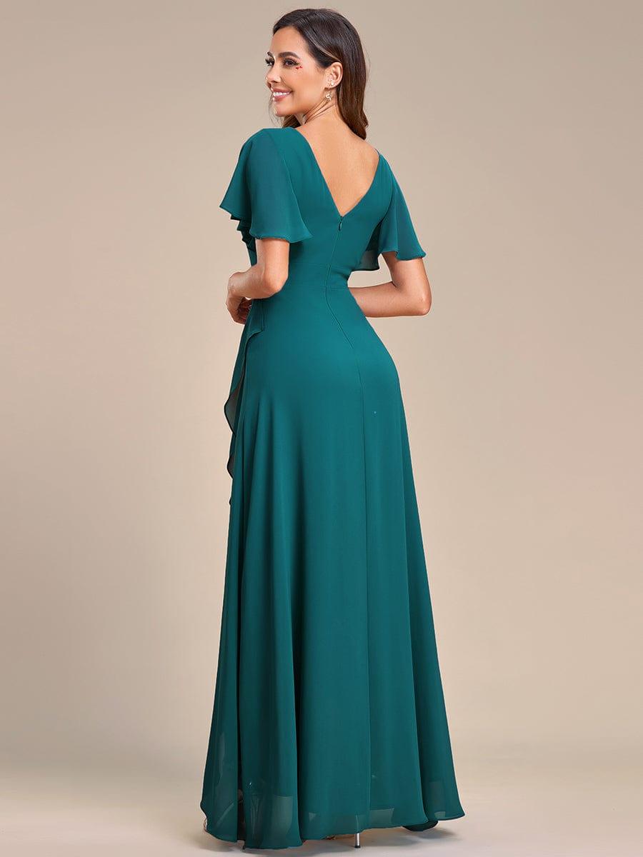 Glitzerndes A-Linien-Abendkleid mit Empire-Taille und langen Laternen?rmeln #farbe_Teal