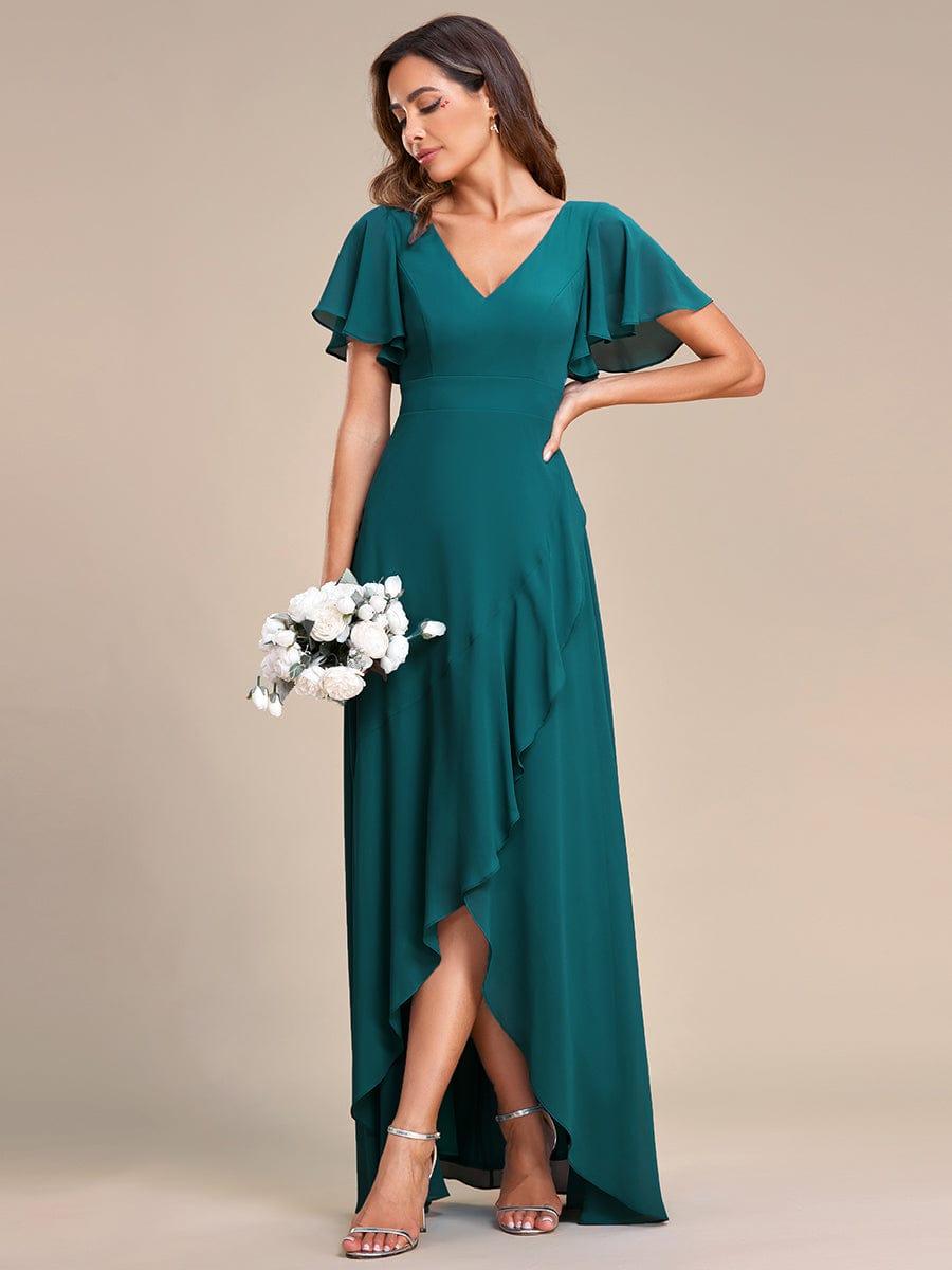 Glitzerndes A-Linien-Abendkleid mit Empire-Taille und langen Laternen?rmeln #farbe_Teal