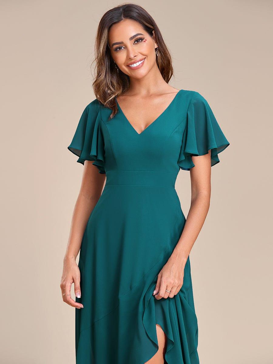 Glitzerndes A-Linien-Abendkleid mit Empire-Taille und langen Laternen?rmeln #farbe_Teal