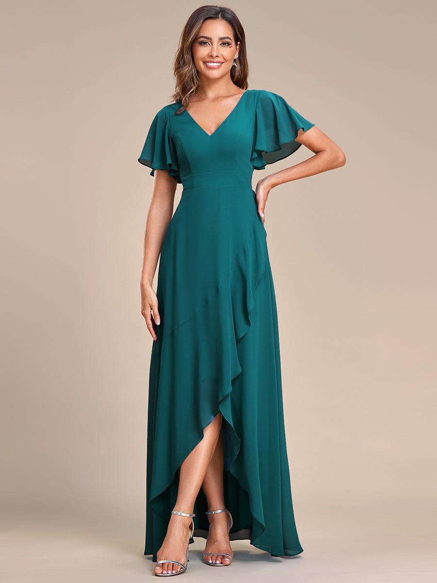 Glitzerndes A-Linien-Abendkleid mit Empire-Taille und langen Laternen?rmeln #farbe_Teal