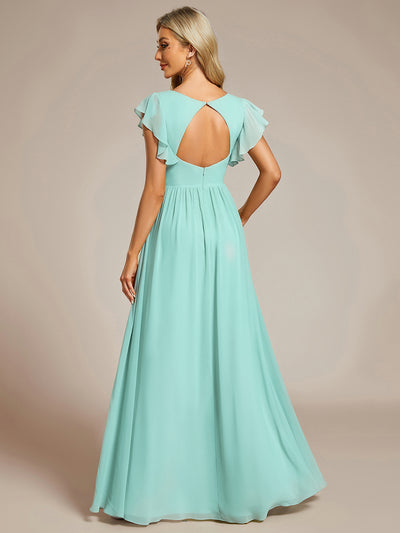 Funkelndes Abendkleid in A-Linie mit Empire-Taille und langen ?rmeln #farbe_Pastellblau