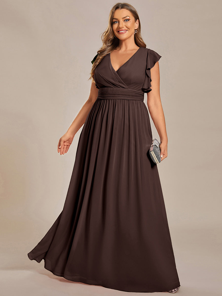 Funkelndes Abendkleid in A-Linie mit Empire-Taille und langen ?rmeln #farbe_Espressobraun
