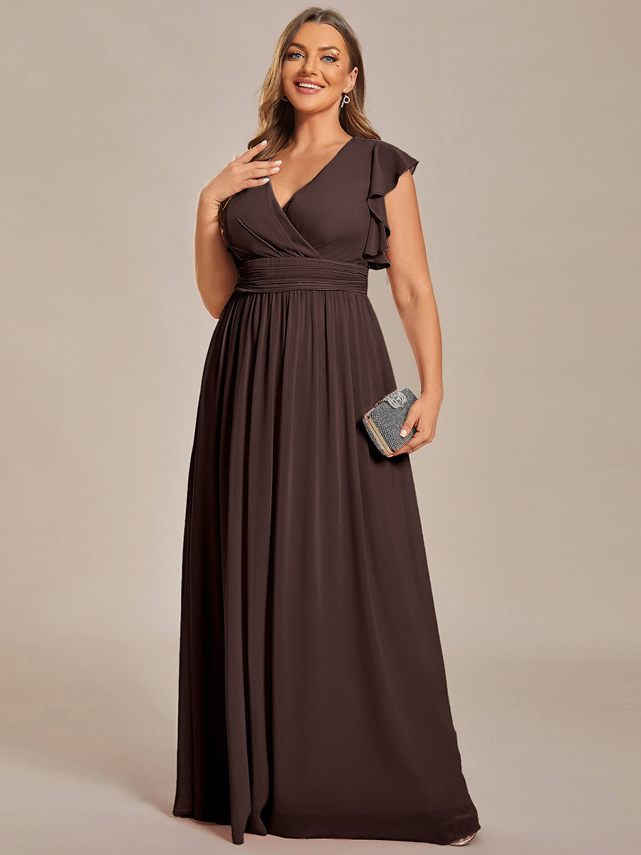 Funkelndes Abendkleid in A-Linie mit Empire-Taille und langen ?rmeln #farbe_Espressobraun