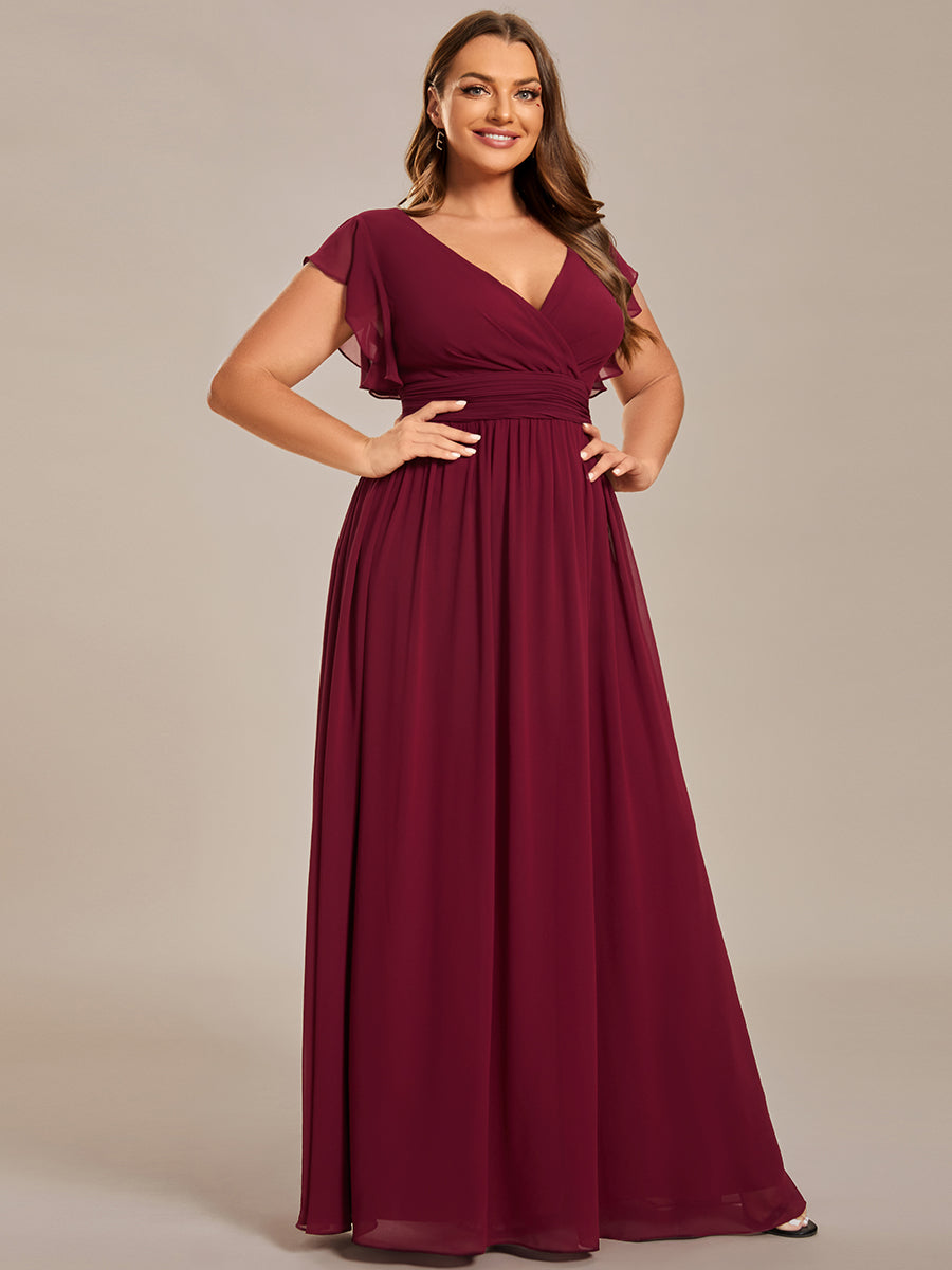 Funkelndes Abendkleid in A-Linie mit Empire-Taille und langen ?rmeln #farbe_Burgunderrot