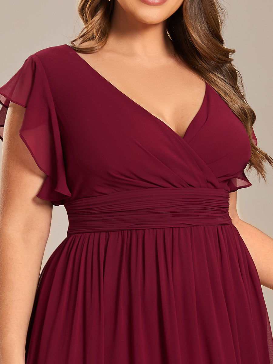 Funkelndes Abendkleid in A-Linie mit Empire-Taille und langen ?rmeln #farbe_Burgunderrot