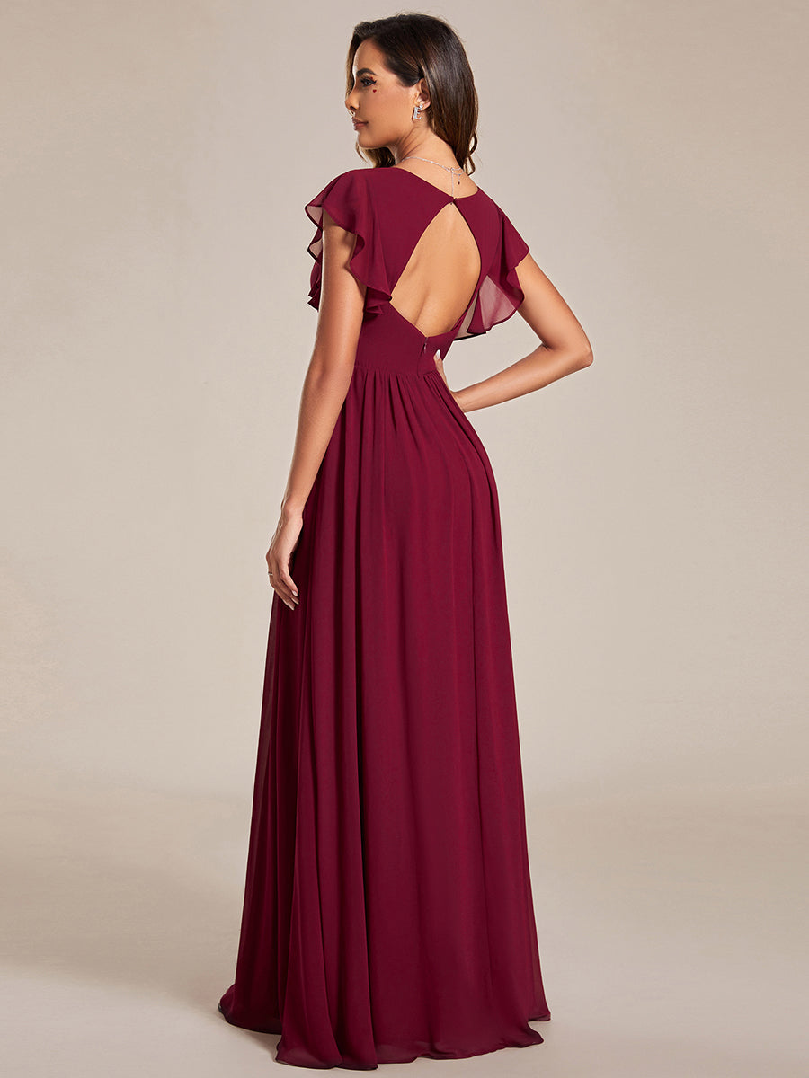 Funkelndes Abendkleid in A-Linie mit Empire-Taille und langen ?rmeln #farbe_Burgunderrot