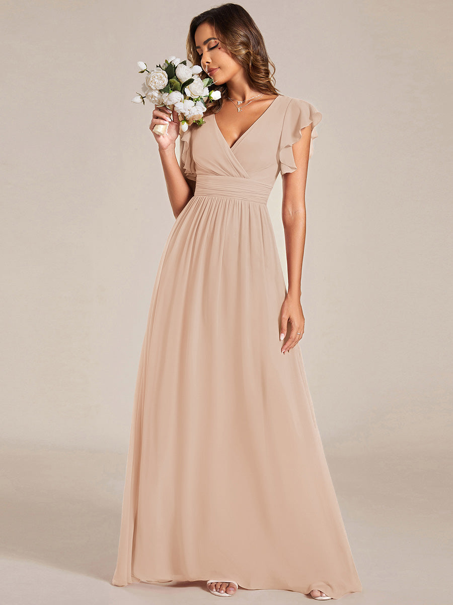 Funkelndes Abendkleid in A-Linie mit Empire-Taille und langen ?rmeln #Farbe_Blush-Rosa