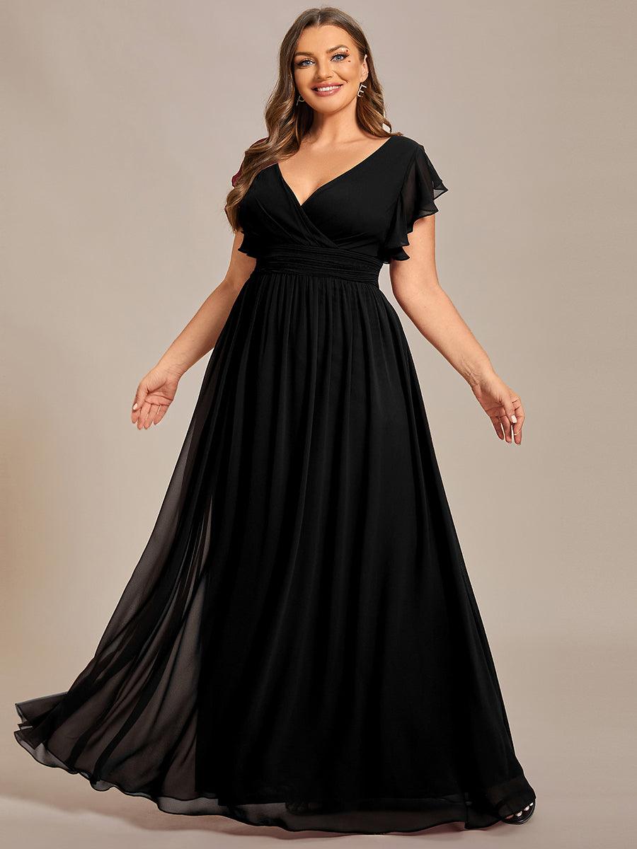 Funkelndes Abendkleid in A-Linie mit Empire-Taille und langen ?rmeln #farbe_Schwarz