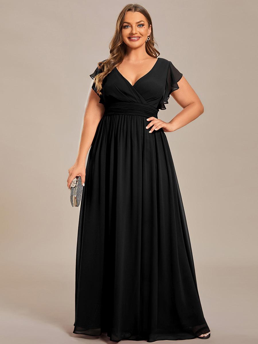 Funkelndes Abendkleid in A-Linie mit Empire-Taille und langen ?rmeln #farbe_Schwarz