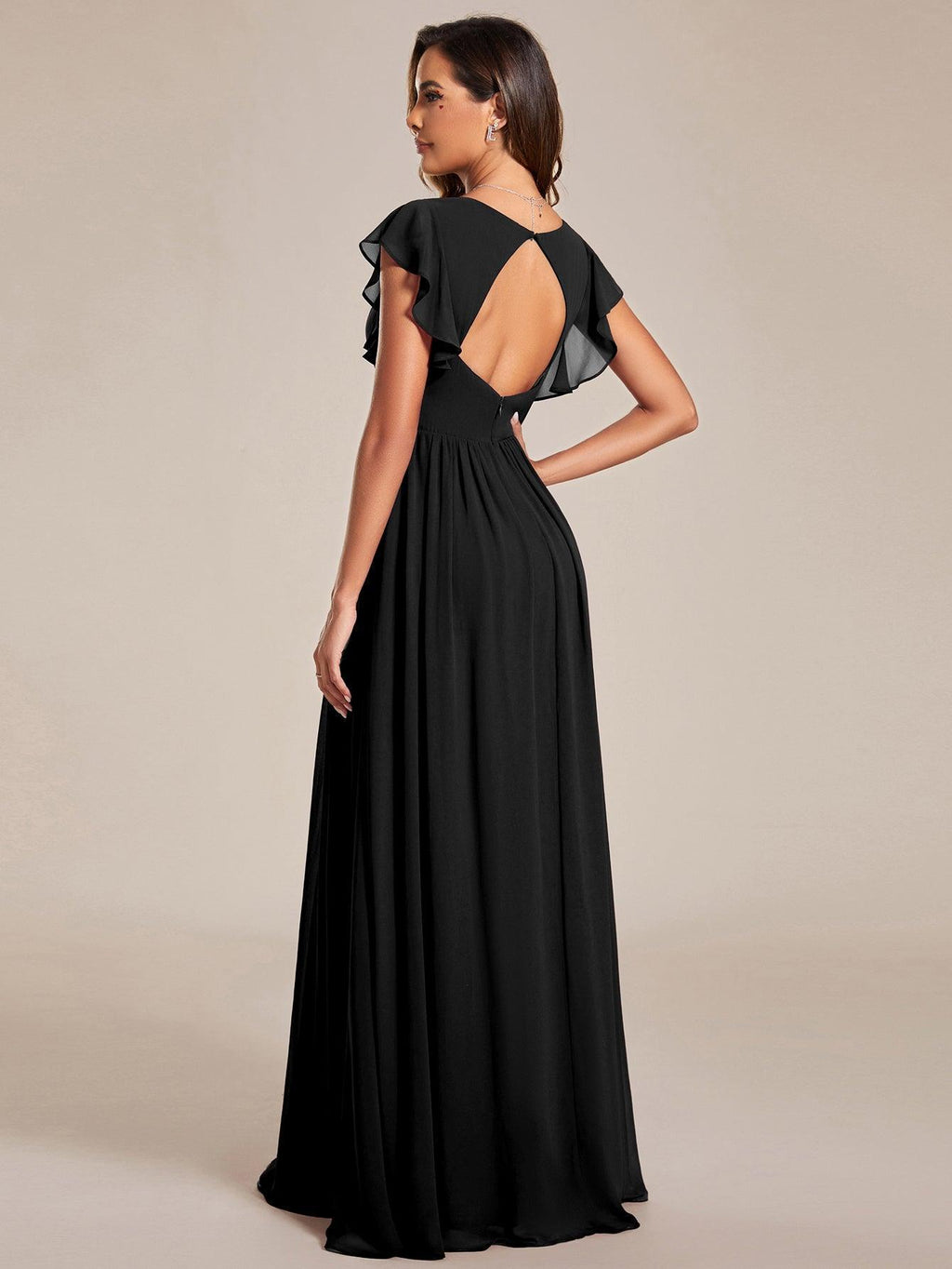 Funkelndes Abendkleid in A-Linie mit Empire-Taille und langen ?rmeln #farbe_Schwarz