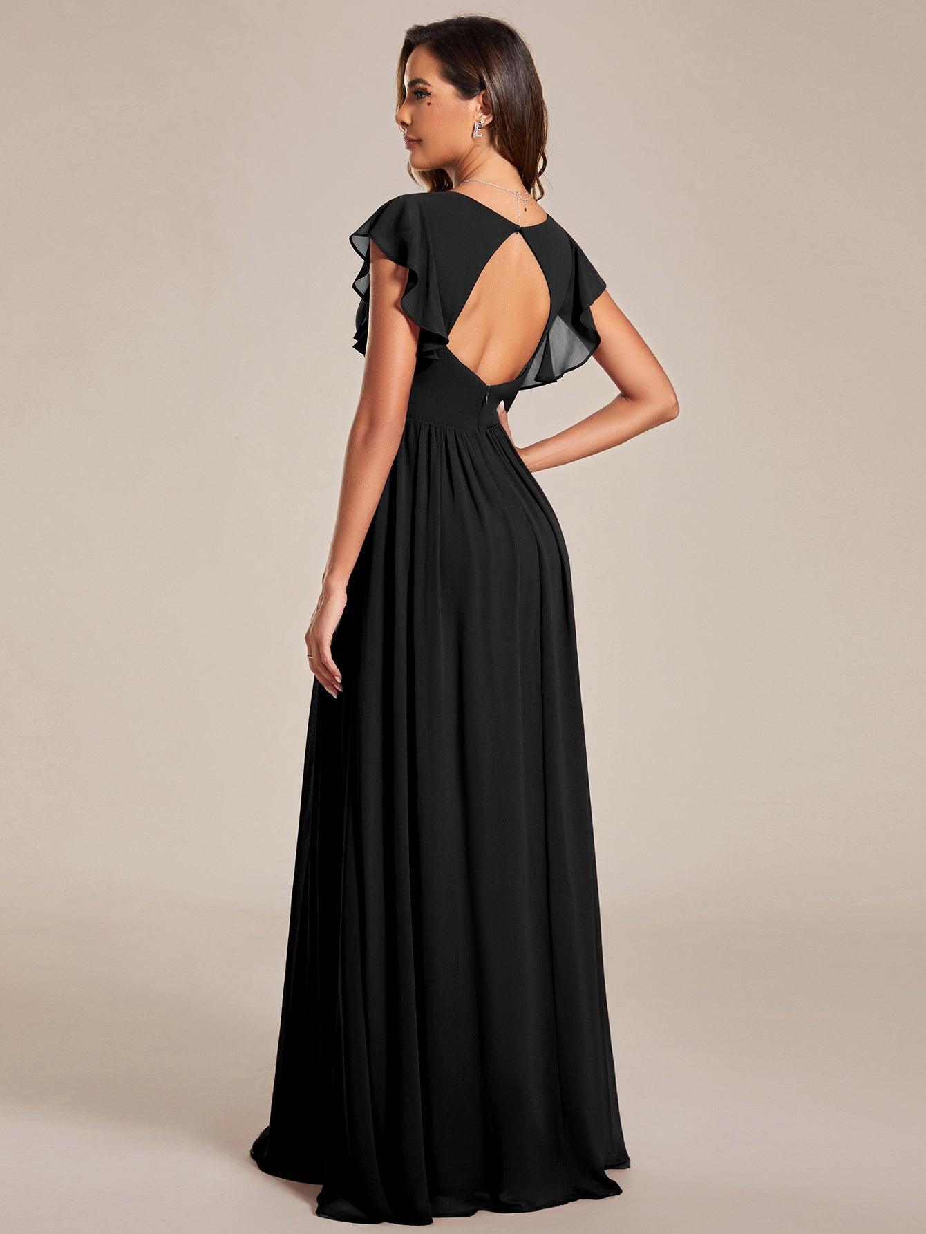 Funkelndes Abendkleid in A-Linie mit Empire-Taille und langen ?rmeln #farbe_Schwarz