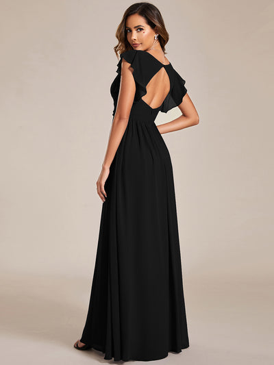 Funkelndes Abendkleid in A-Linie mit Empire-Taille und langen ?rmeln #farbe_Schwarz