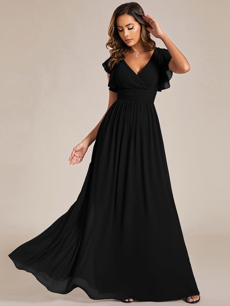 Funkelndes Abendkleid in A-Linie mit Empire-Taille und langen ?rmeln #farbe_Schwarz
