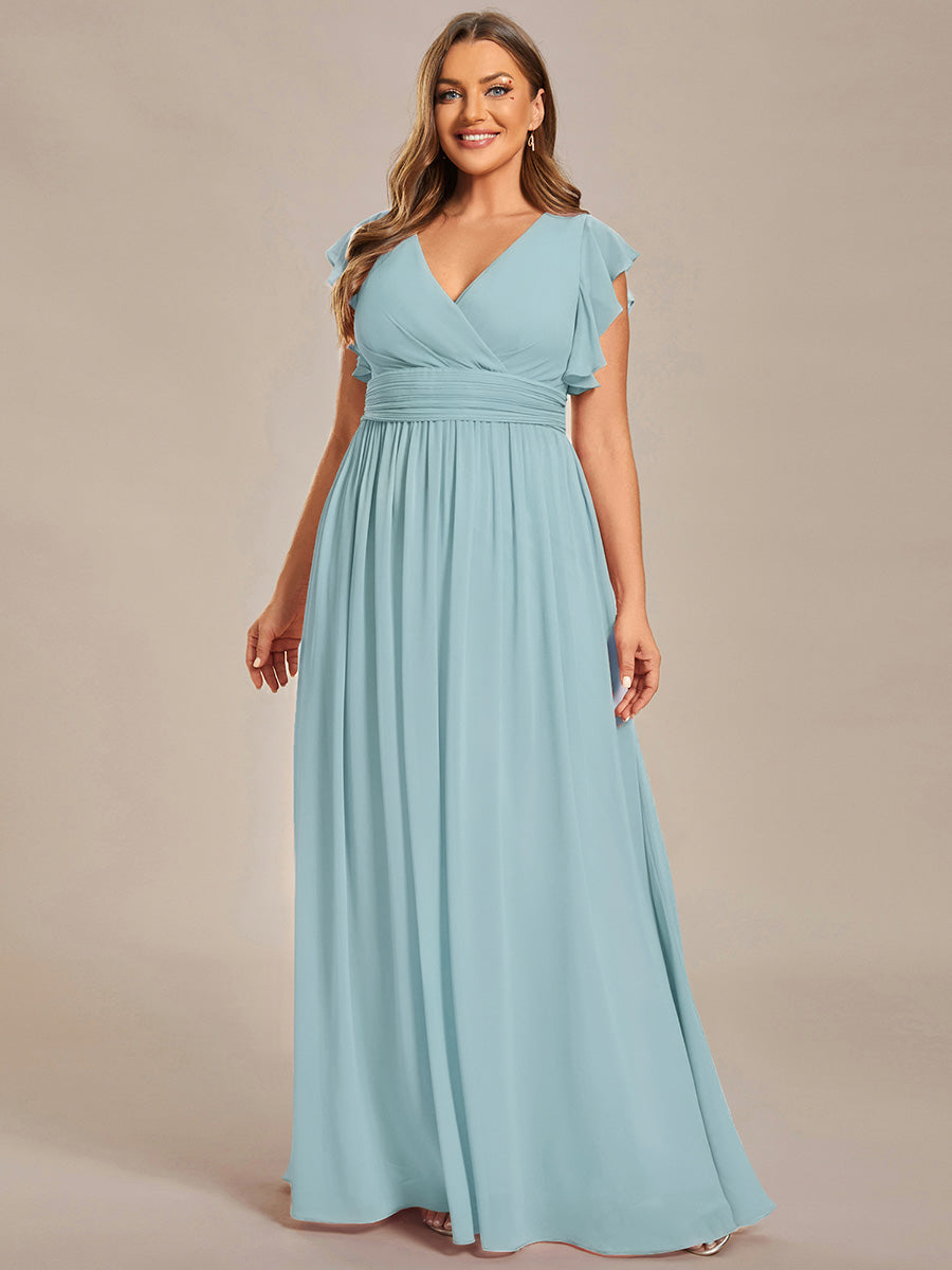 Funkelndes Abendkleid in A-Linie mit Empire-Taille und langen ?rmeln #farbe_Himmelblau