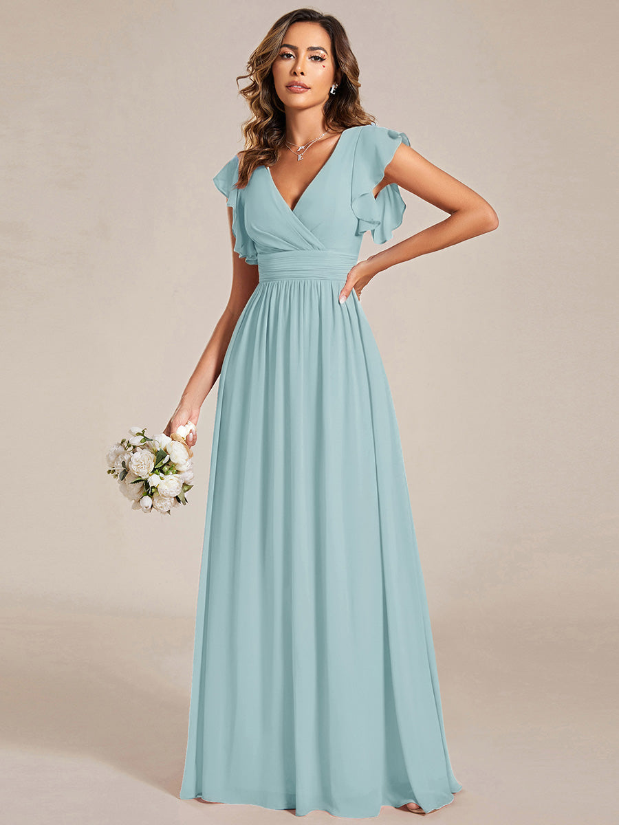 Funkelndes Abendkleid in A-Linie mit Empire-Taille und langen ?rmeln #farbe_Himmelblau
