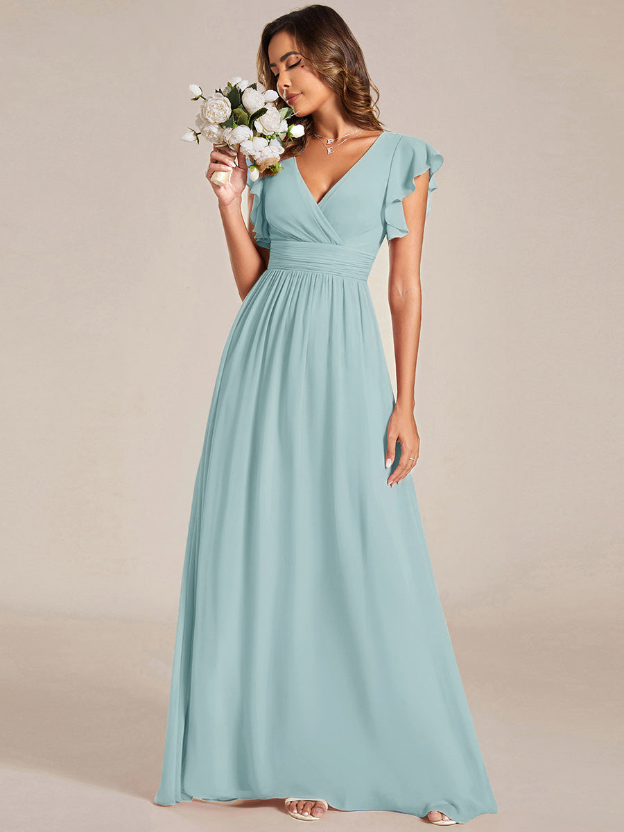 Funkelndes Abendkleid in A-Linie mit Empire-Taille und langen ?rmeln #farbe_Himmelblau