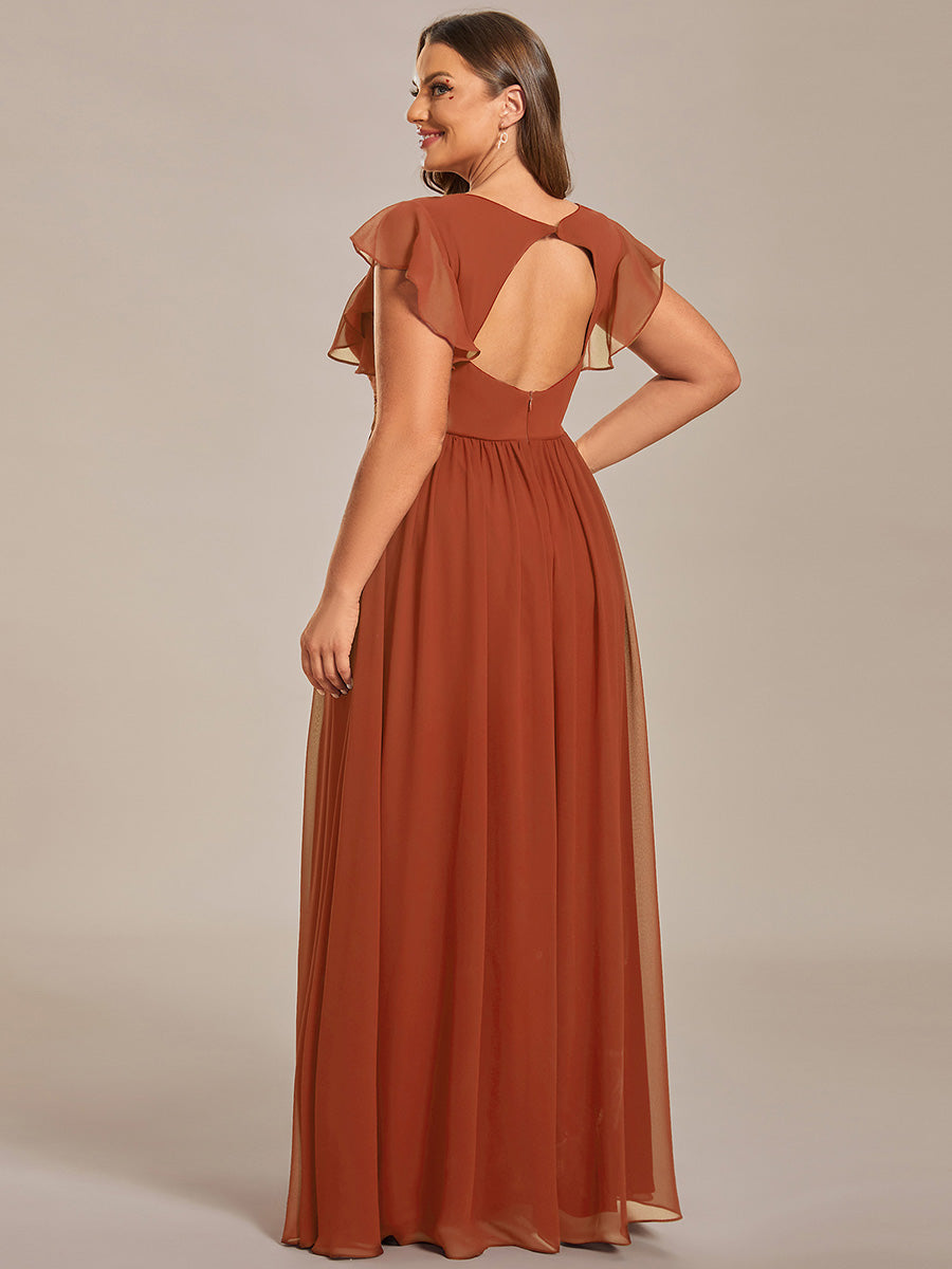 Funkelndes Abendkleid in A-Linie mit Empire-Taille und langen ?rmeln #farbe_Gebranntes Orange