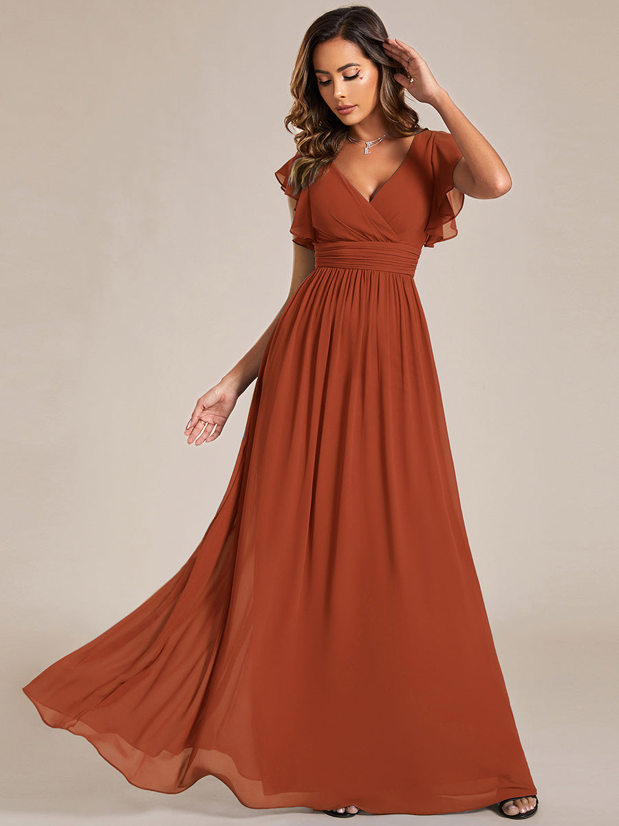 Funkelndes Abendkleid in A-Linie mit Empire-Taille und langen ?rmeln #farbe_Gebranntes Orange