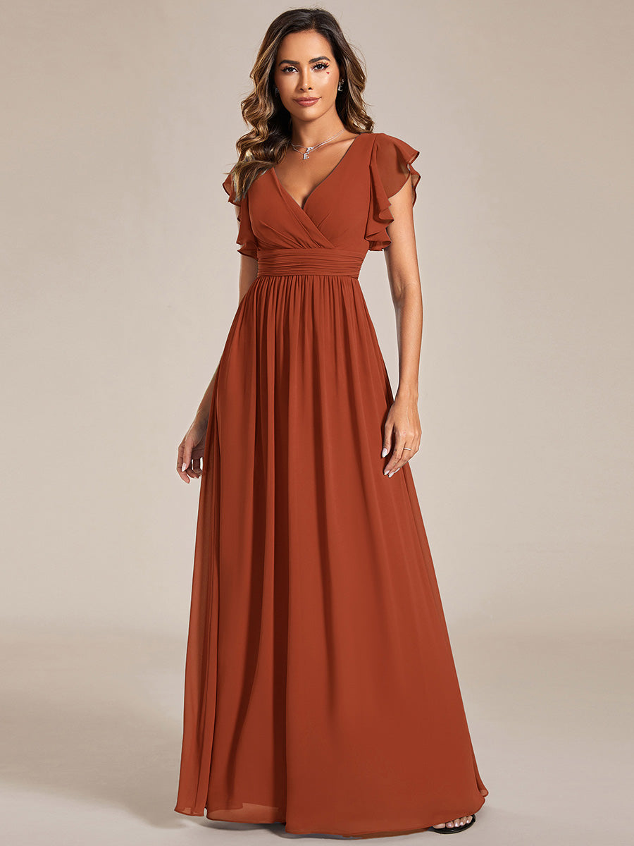 Funkelndes Abendkleid in A-Linie mit Empire-Taille und langen ?rmeln #farbe_Gebranntes Orange