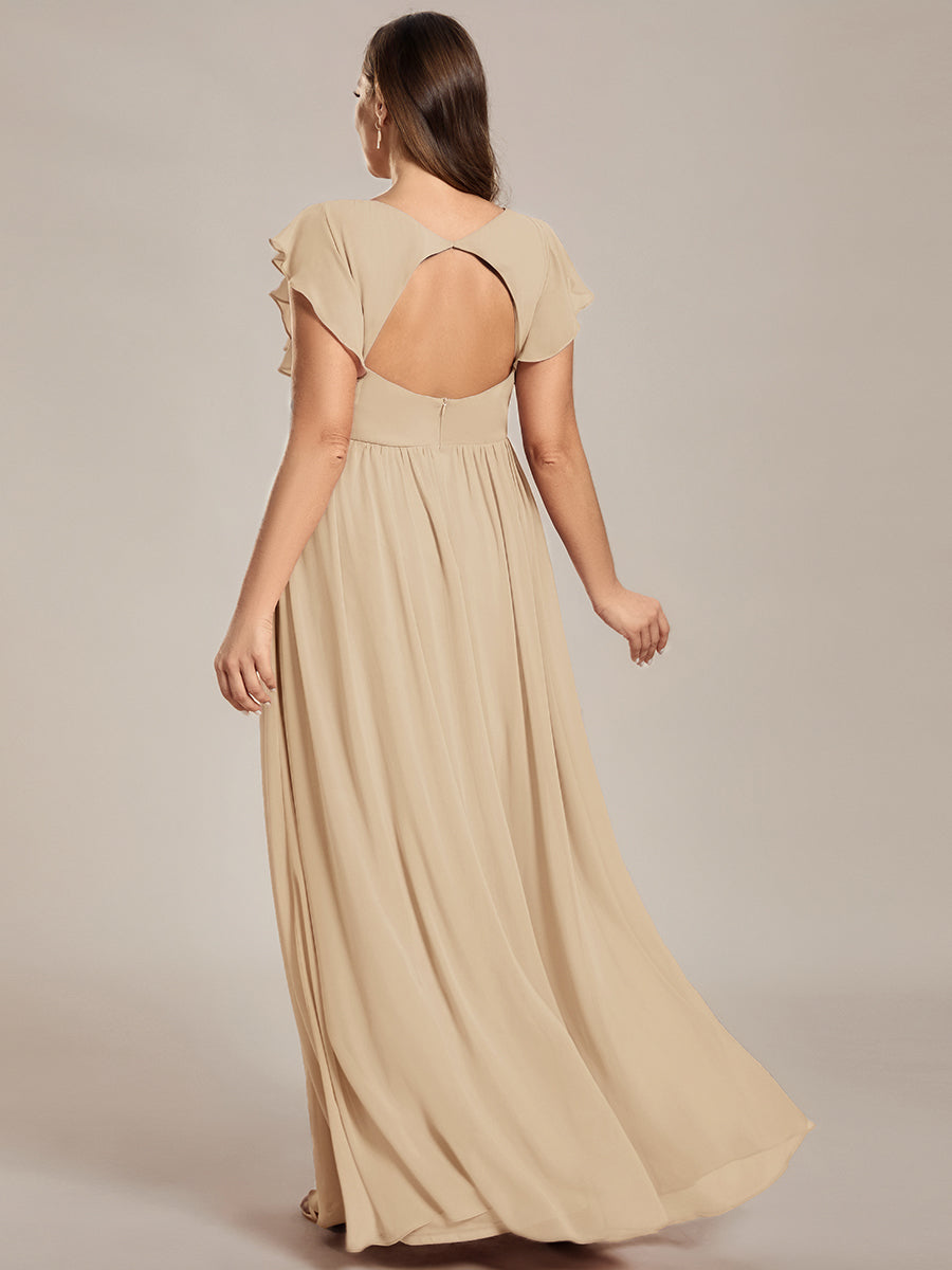 Funkelndes Abendkleid in A-Linie mit Empire-Taille und langen ?rmeln #farbe_Champagner