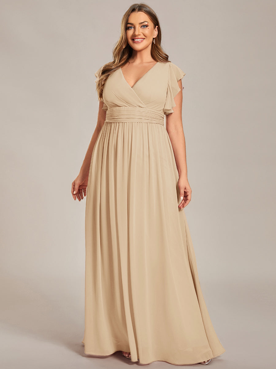 Funkelndes Abendkleid in A-Linie mit Empire-Taille und langen ?rmeln #farbe_Champagner