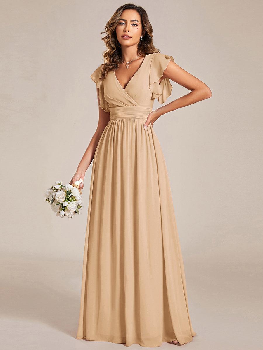 Glitzerndes A-Linien-Abendkleid mit Empire-Taille und langen Laternen?rmeln #farbe_Champagner