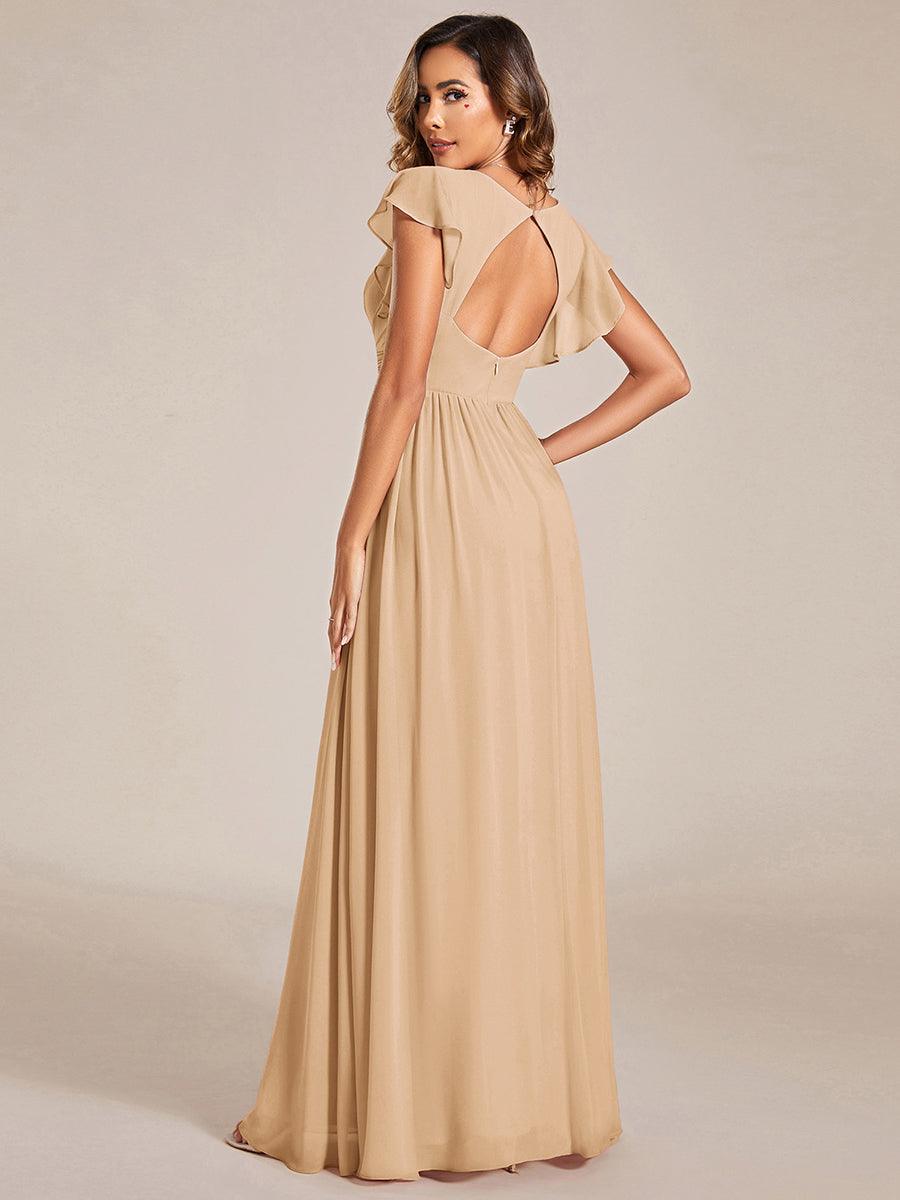 Glitzerndes A-Linien-Abendkleid mit Empire-Taille und langen Laternen?rmeln #farbe_Champagner