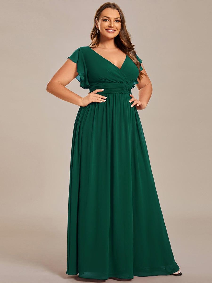 Funkelndes Abendkleid in A-Linie mit Empire-Taille und langen ?rmeln #farbe_Dunkel Gruen