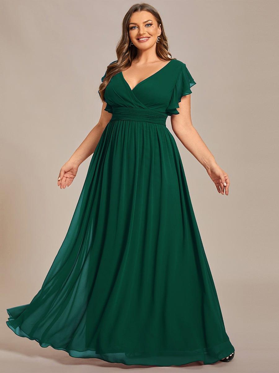 Funkelndes Abendkleid in A-Linie mit Empire-Taille und langen ?rmeln #farbe_Dunkel Gruen